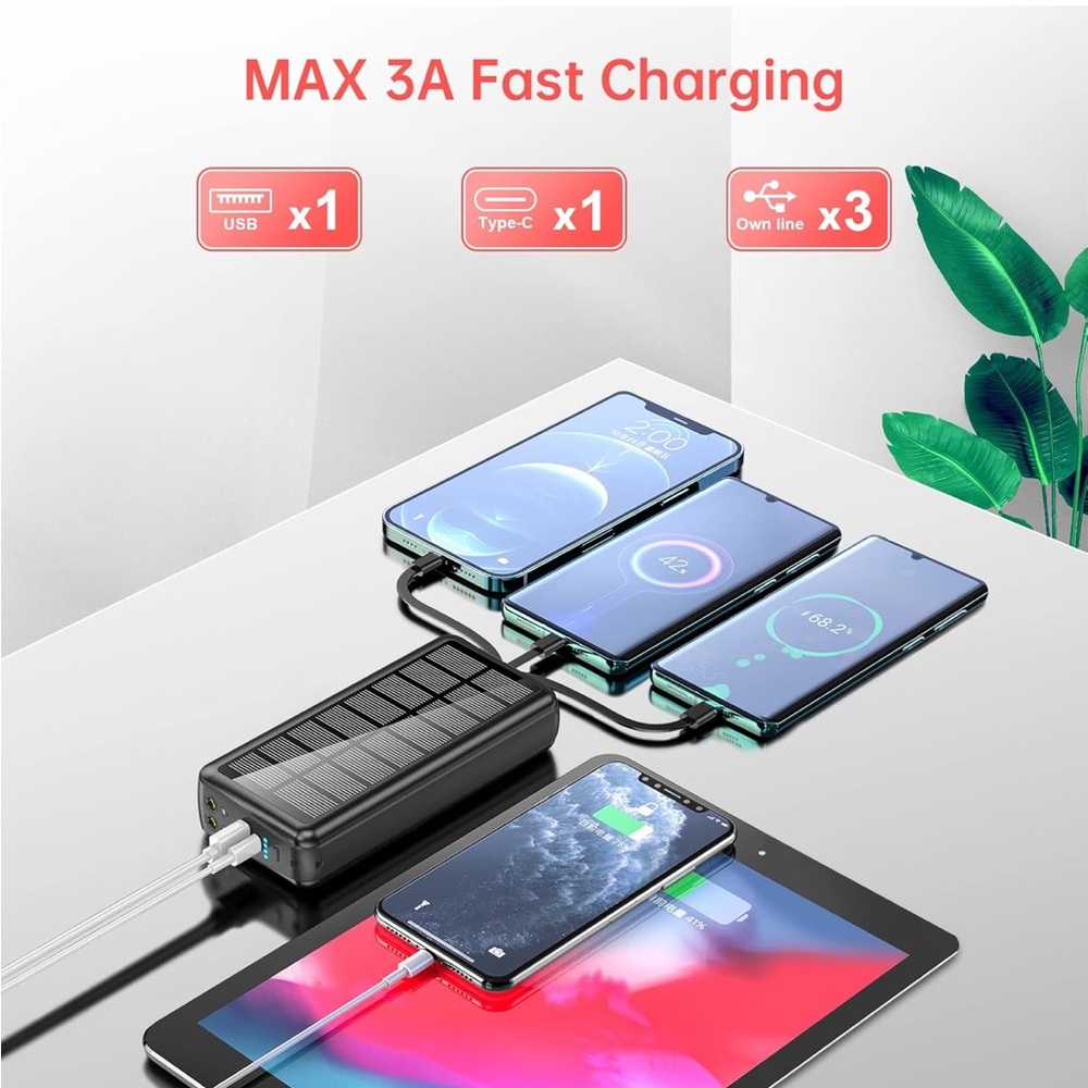 Black Solar Power Bank with Multiple Outputs - Picture 8 of 9